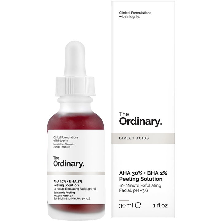 The Ordinary AHA 30% + BHA 2% Peeling Solution 30 ml eksfolierende ansiktsmaske i glassflaske med pipette