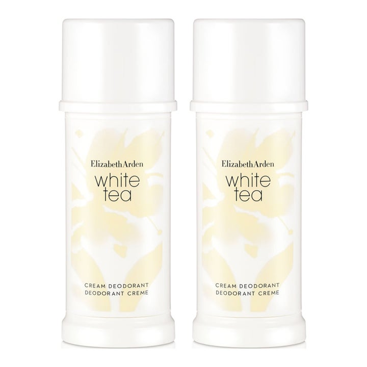 Elizabeth Arden White Tea Cream Deodorant duo velduftende kremdeodorant i to hvite hylser med gule blomstermotiver