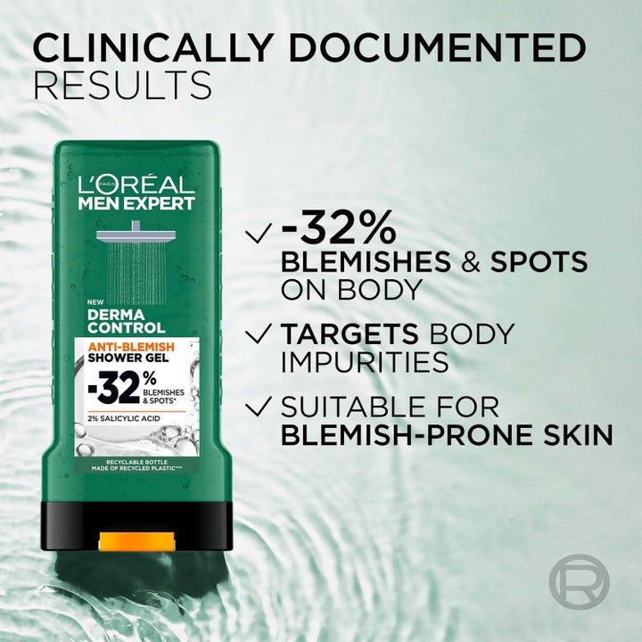 L’Oréal Paris Men Expert Derma Control 300 ml dusjsåpe motvirker urenheter vist med klinisk dokumenterte resultater.