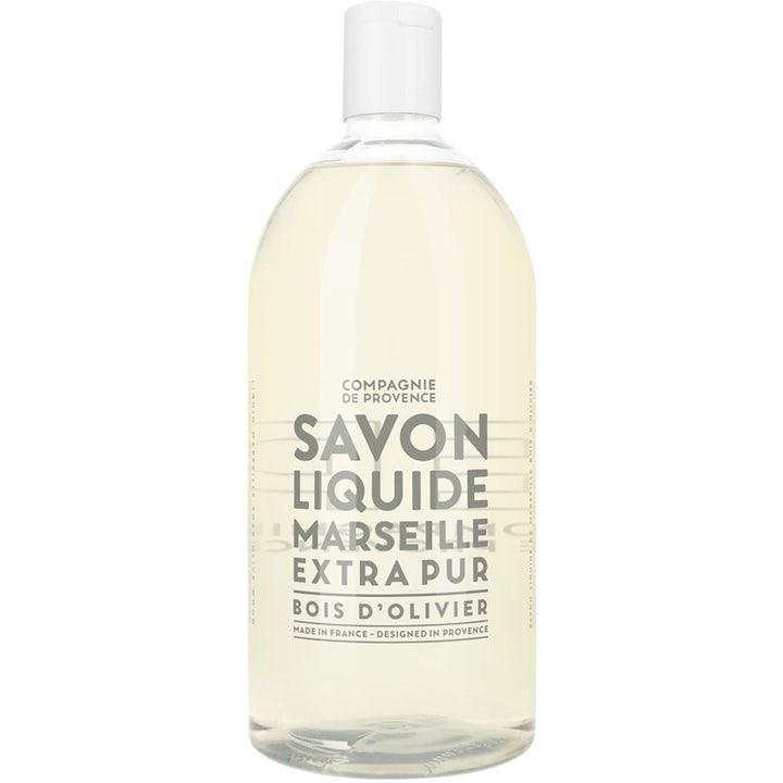 Compagnie de Provence Savon Liquide Bois d'Olivier 1000ml flytende såpe i gjennomsiktig refillflaske