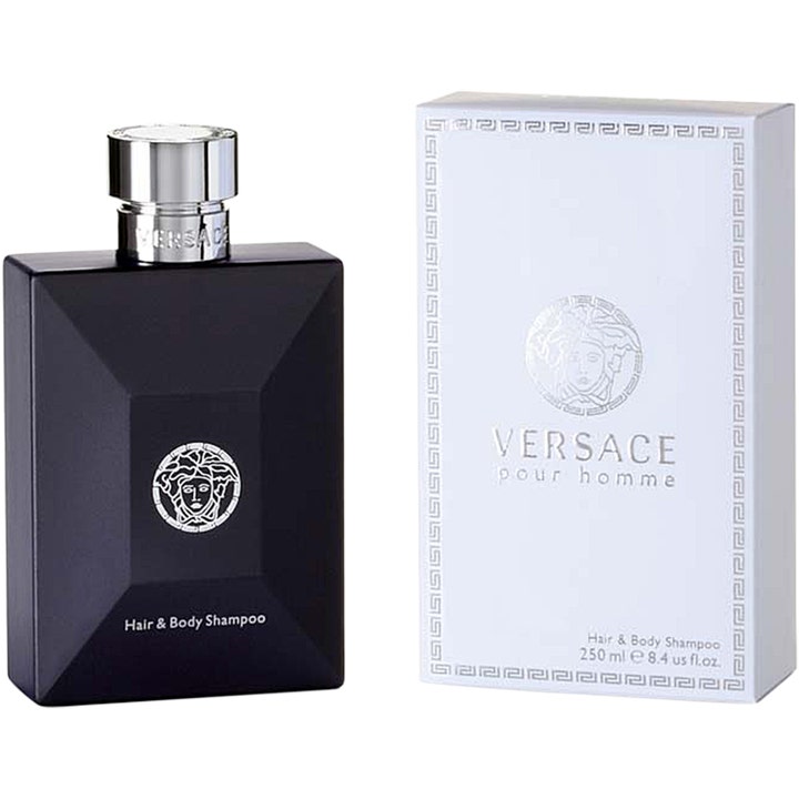 Versace Pour Homme Hair & Body Shampoo 250 ml velduftende dusjsåpe i svart flaske med sølvdetaljer og hvit eske