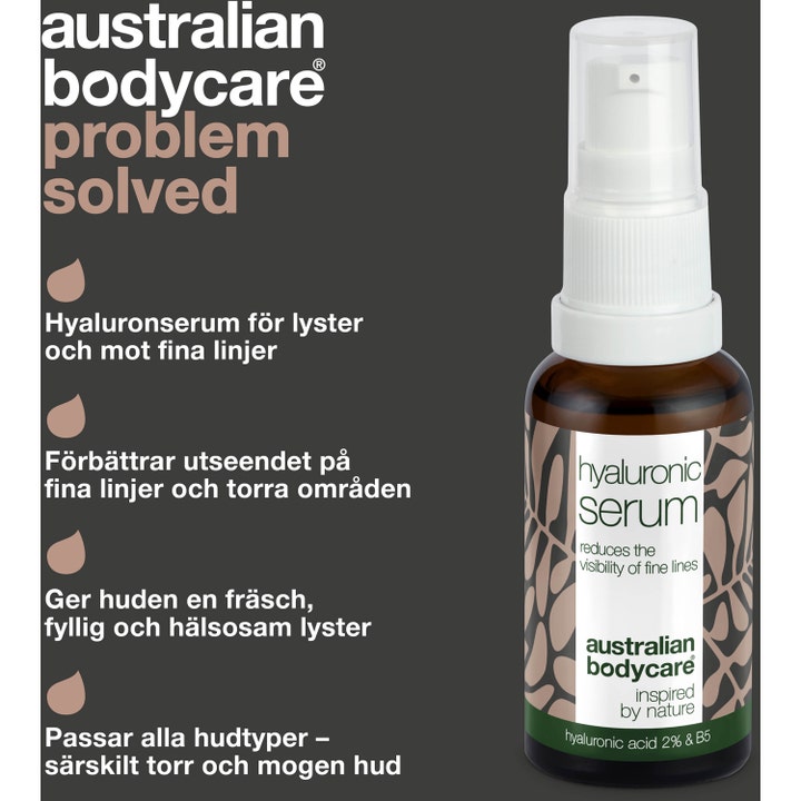 Australian Bodycare Face Serum 30 ml fuktighetsgivende ansiktsserum i brun glassflaske som reduserer fine linjer.