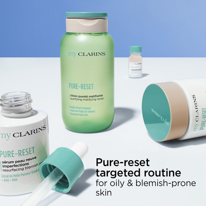 Clarins My Clarins Pure-Reset Toner 200 ml mattende ansiktsvann i grønn frostet flaske for uren hud
