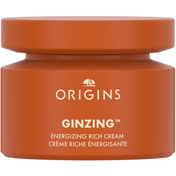 Origins GinZing Energizing Rich Cream 50ml energigivende ansiktskrem i en matt oransje krukke med hvitt trykk.