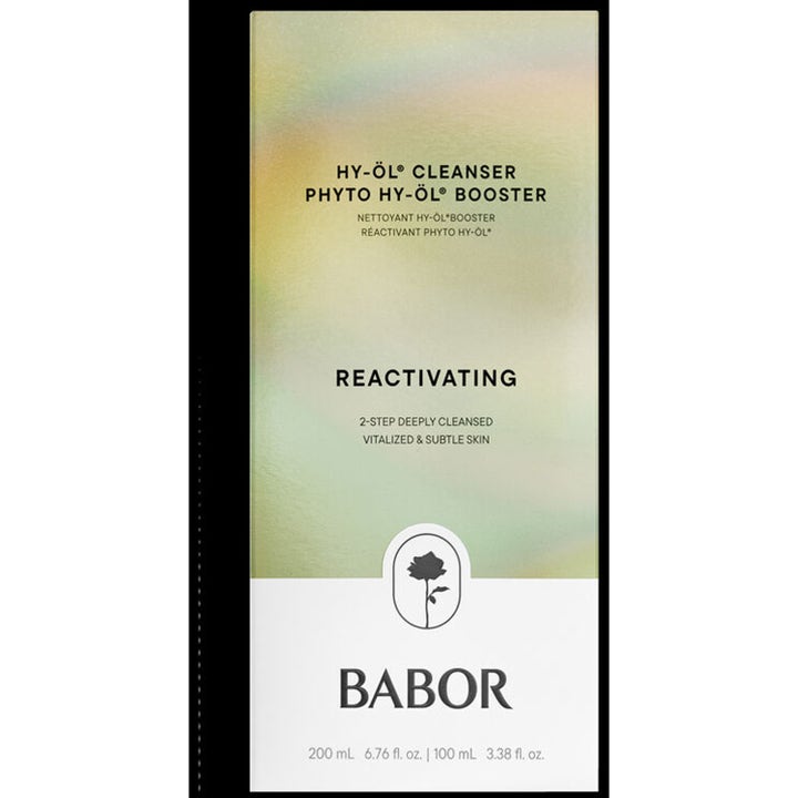 Babor Hy-Öl Cleanser Phyto Hy-Öl Booster Reactivating 200 ml og 100 ml rensesett i iridiserende gull og grønn eske