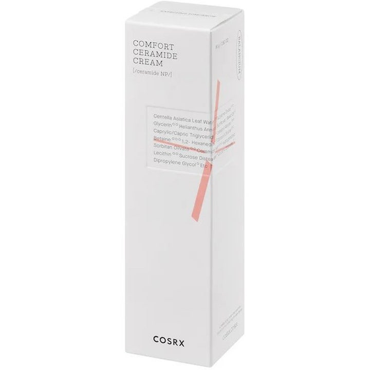 COSRX Balancium Comfort Ceramide Cream 80 ml fuktighetsgivende ansiktskrem i hvit eske med rød detalj