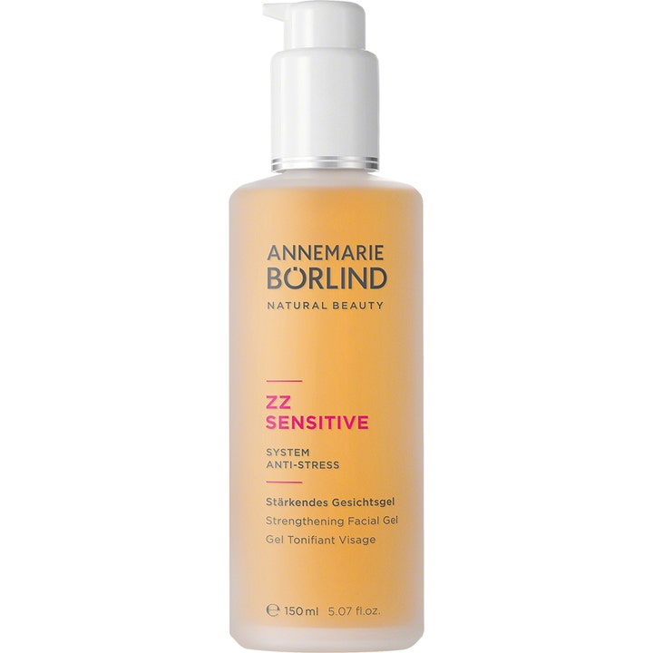 Annemarie Börlind ZZ Sensitive 150 ml styrkende ansiktsgelé som gir ro til sensitiv hud i frostet flaske med hvit pumpe.