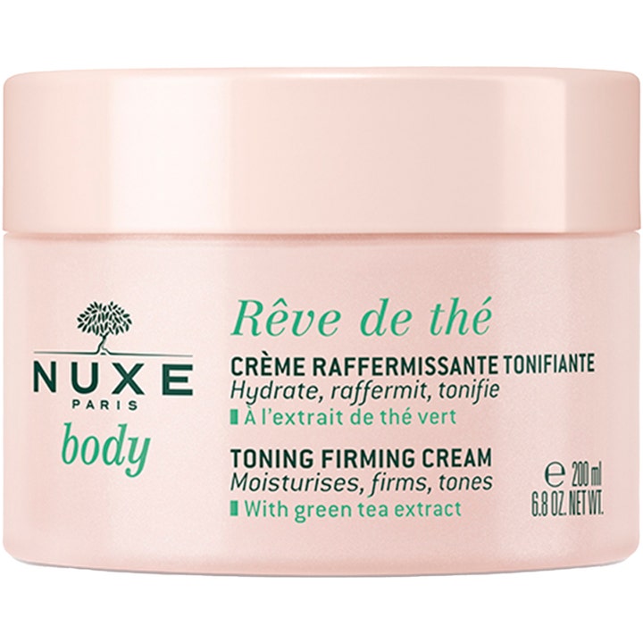 Nuxe Body Rêve de thé Toning Firming Cream 200 ml oppstrammende kroppskrem med grønn te i en lys rosa krukke