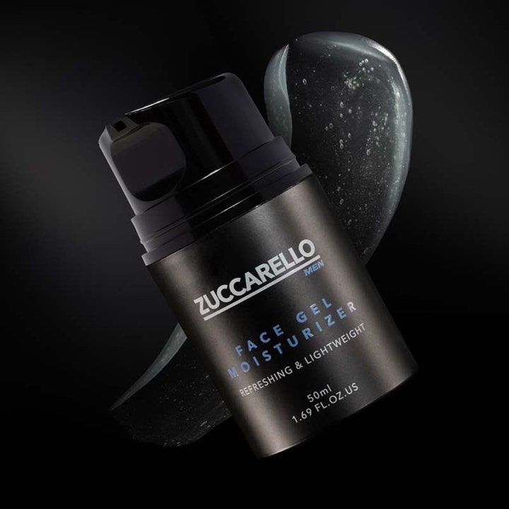 Zuccarello Men Face Gel Moisturizer 50 ml forfriskende dagkrem i mørk pumpeflaske med lett geltekstur
