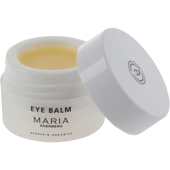 Maria Åkerberg Eye Balm 10 ml pleiende øyekrem i hvit frostet glasskrukke med synlig gul tekstur og hvitt lokk