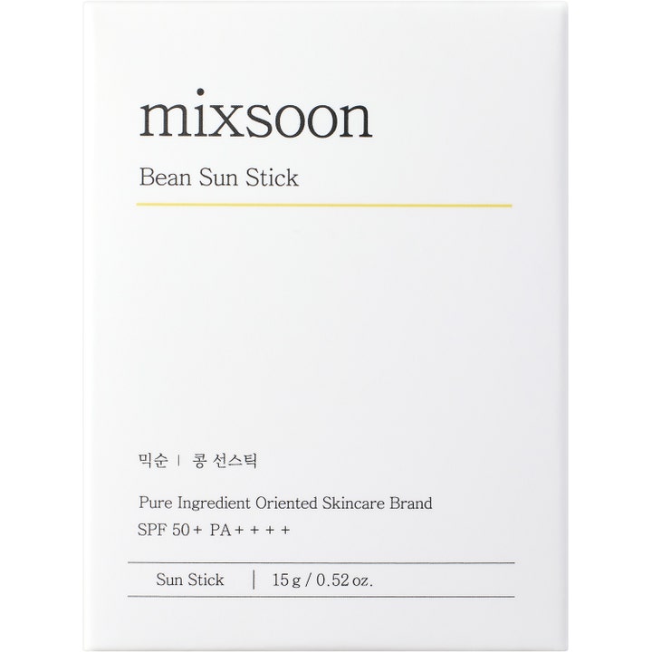 Mixsoon Bean Sun Stick 15 g solkrem i hvit pappeske med SPF 50+ og PA++++ som beskytter og pleier huden.