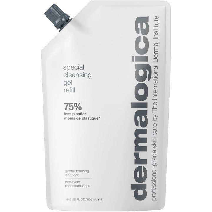Dermalogica Special Cleansing Gel Refill 500 ml skummende ansiktsrens i hvit refillpose med praktisk grått skrulokk.