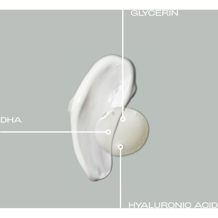 Bodyologist Summer Dew 50 ml selvbruningsdråper med hvit krem og klar gel av glycerin, dha og hyaluronsyre som gir glød.