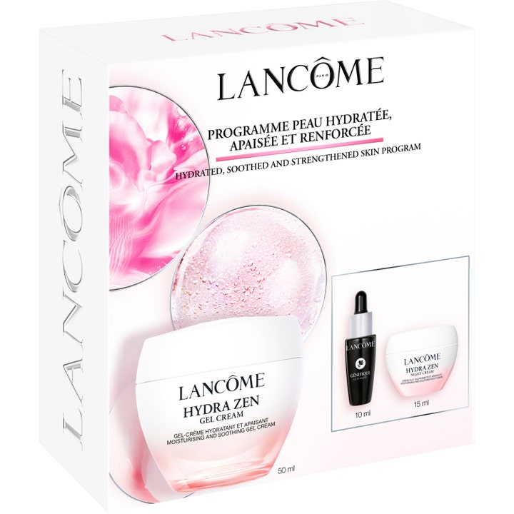 Lancôme Hydra Zen Routine Set 1 stk beroligende hudpleierutine i hvit eske med rosa detaljer dagkrem nattkrem og serum