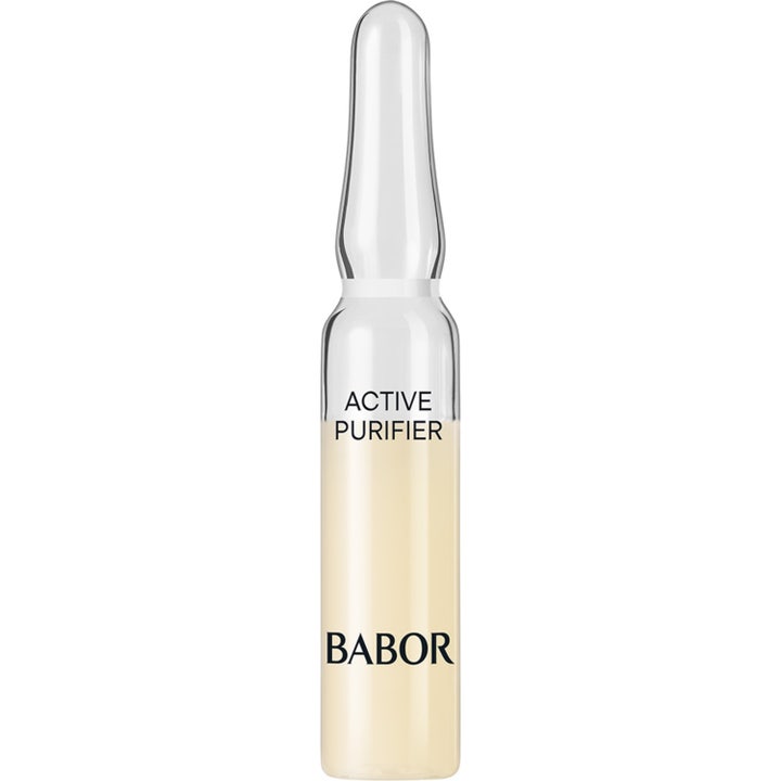 Babor Active Purifier 2 ml rensende ampulle i klart glass med lys gulaktig væske og sort logo