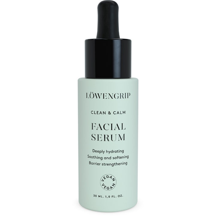 Löwengrip Clean & Calm Facial Serum 30 ml fuktighetsgivende ansiktsserum i mintgrønn glassflaske med sort pipette