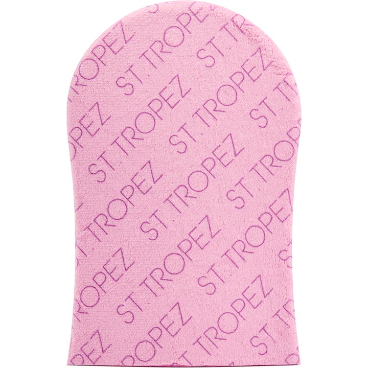 St. Tropez Tan Applicator Mitt 1 stk selvbruningshanske i rosa fløyelstekstur med preget logo.