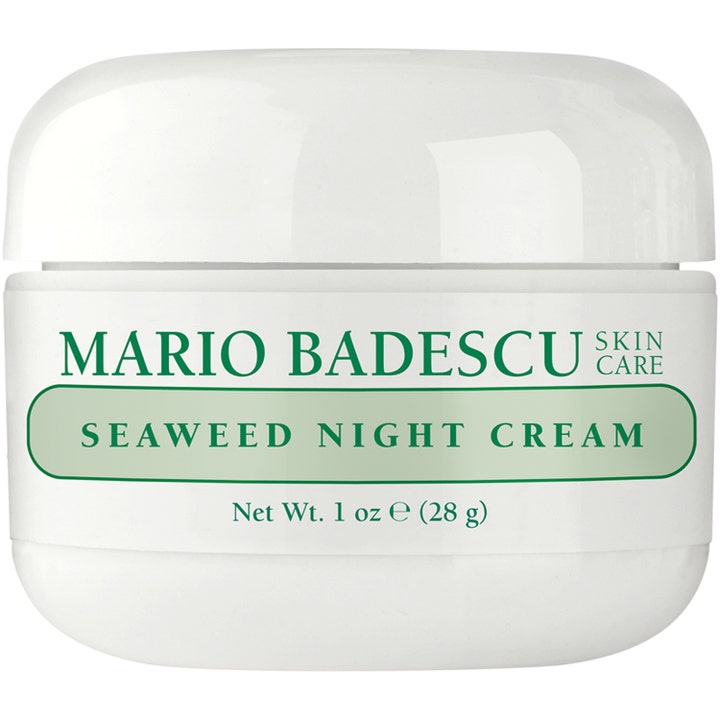 Mario Badescu Seaweed Night Cream 28 g fuktighetsgivende nattkrem i hvit krukke med grønn etikett og hvitt lokk.