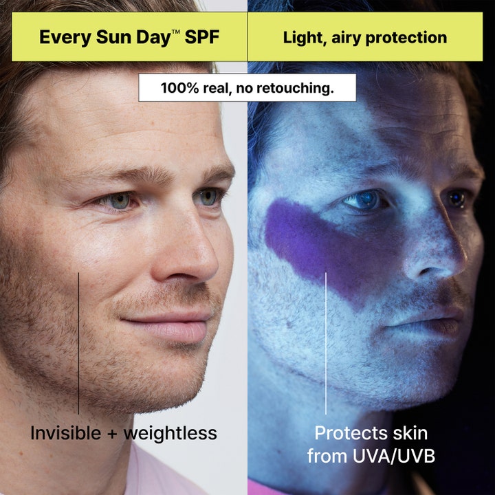Dr.Jart+ Every Sun Day Sunscreen Stick 19 g solkrem gir usynlig UVA/UVB-beskyttelse vist på hud under UV-lys.