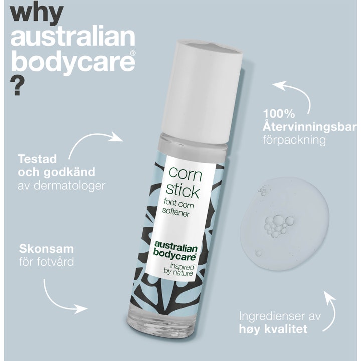Australian Bodycare Corn Stick 9 ml fotpleie mot liktorner i klar stift med hvit kork og gel av høy kvalitet