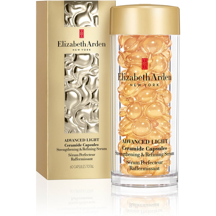 Elizabeth Arden Ceramide Capsules 60 stk ansiktsserum i gullfargede kapsler og gjennomsiktig krukke
