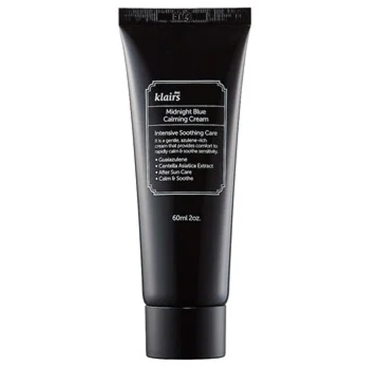 Klairs Midnight Blue Calming Cream 60ml beroligende ansiktskrem i svart tube som lindrer irritert hud.