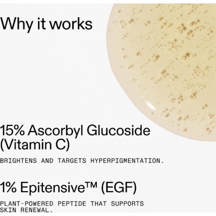 The INKEY List 15% Vitamin C and EGF Serum 30 ml glødgivende ansiktsserum med klar flytende tekstur og små bobler