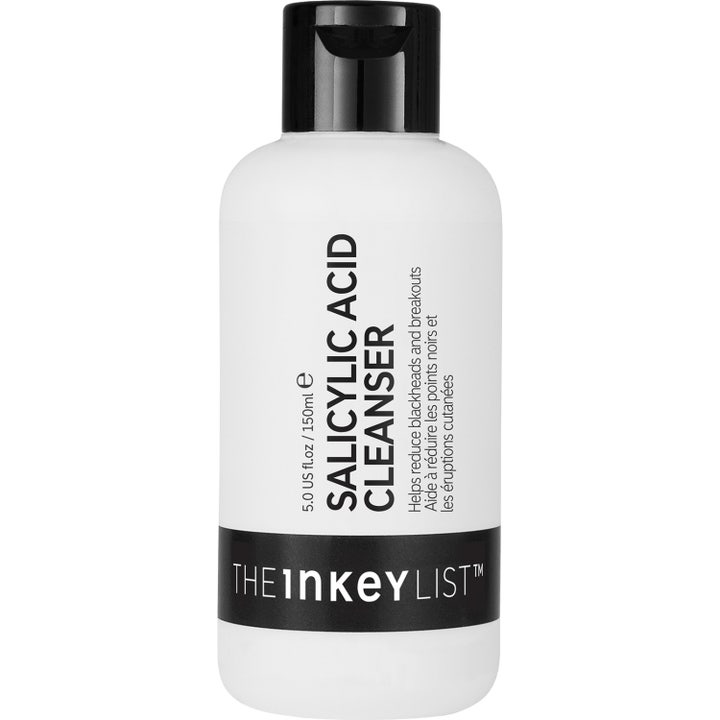 The Inkey List Salicylic Acid Cleanser 150ml dyprensende ansiktsrens i hvit plastflaske med svart kork og stripe