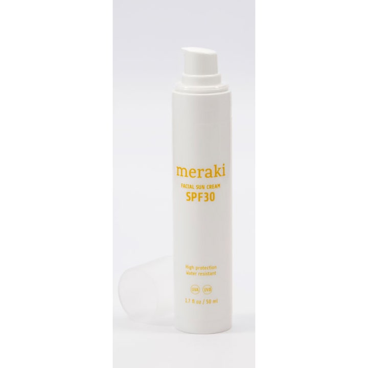 Meraki Facial Sun Cream 50 ml solkrem for ansiktet i hvit pumpeflaske med SPF30 beskyttelse.