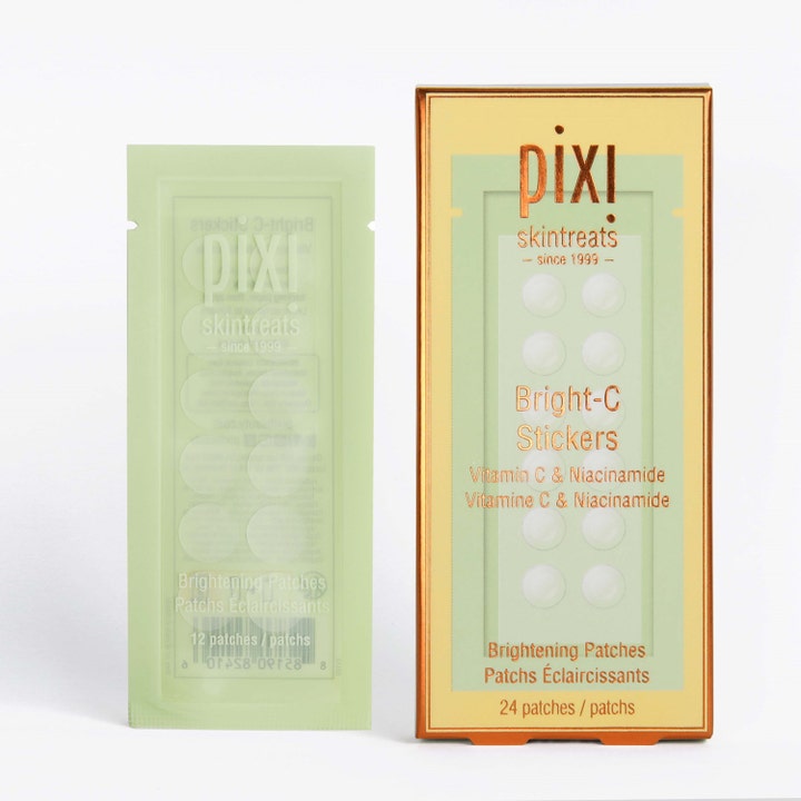 Pixi Bright-C Stickers 24 stk opplysende ansiktsplaster med vitamin C og niacinamide i mintgrønn eske og pose
