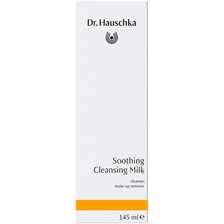Dr. Hauschka Soothing Cleansing Milk 145 ml beroligende ansiktsrens i hvit og oransje ytteremballasje