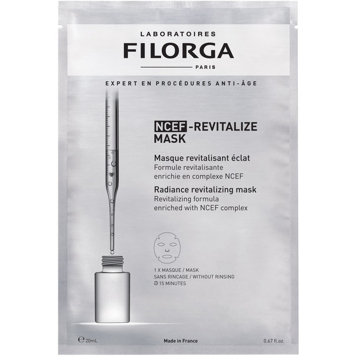 Filorga NCEF-REVITALIZE MASK 20 ml revitaliserende ansiktsmaske som gir glød i sølvfarget pose med pipette
