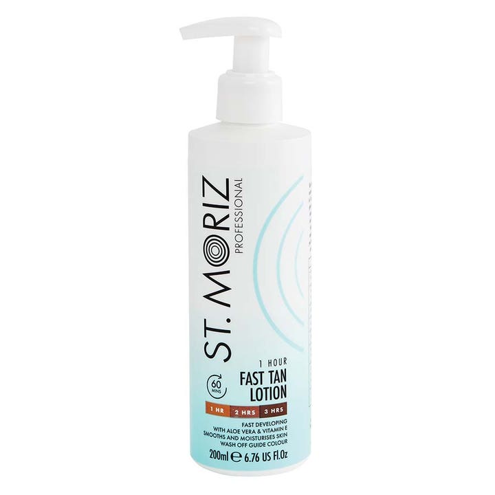 St. Moriz Professional 1 Hour Fast Tan Lotion 200ml selvbruning som gjenfukter huden i hvit flaske med pumpe