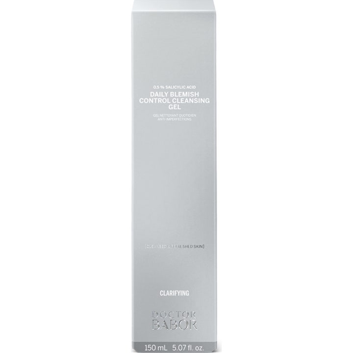 Babor DOC Daily Blemish Control Cleansing Gel 150 ml ansiktsrens i sølvfarget ytteremballasje med salisylsyre.