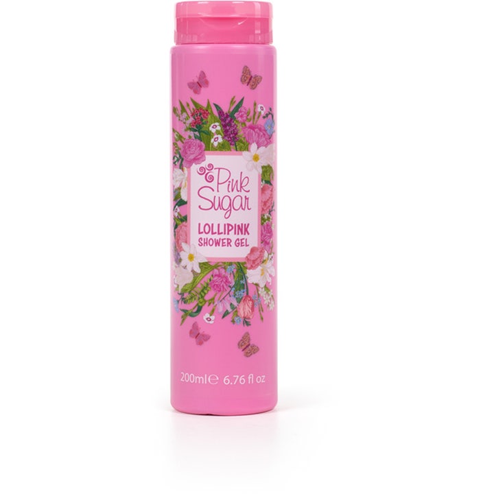 Pink Sugar Lollipink Shower Gel 200 ml rensende dusjgel i rosa flaske dekorert med blomster og sommerfugler