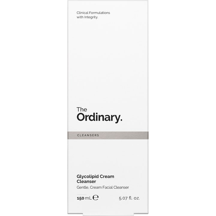 The Ordinary Glycolipid Cream Cleanser 150 ml skånsom ansiktsrens i hvit ytterforpakning med grå detaljer