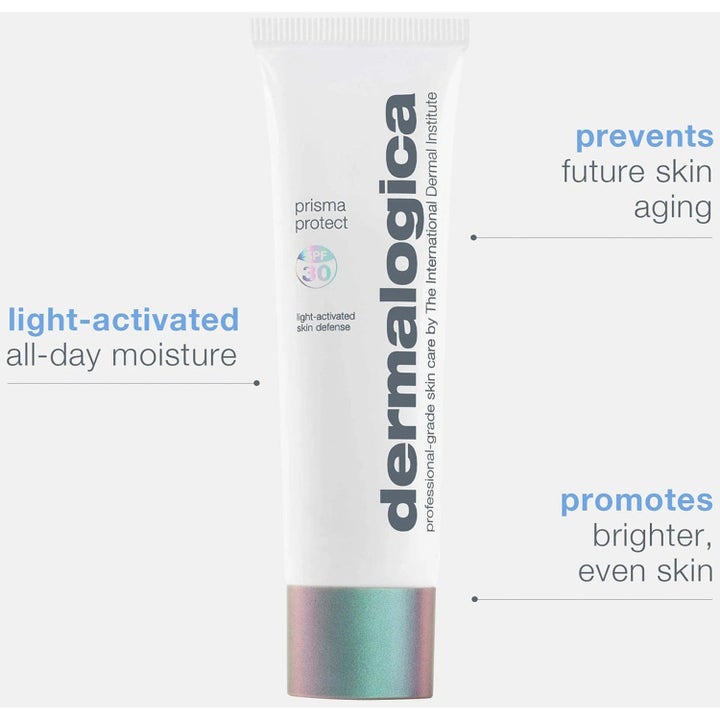Dermalogica Prisma Protect SPF30 fuktighetsgivende ansiktskrem i hvit tube med holografisk kork og SPF 30