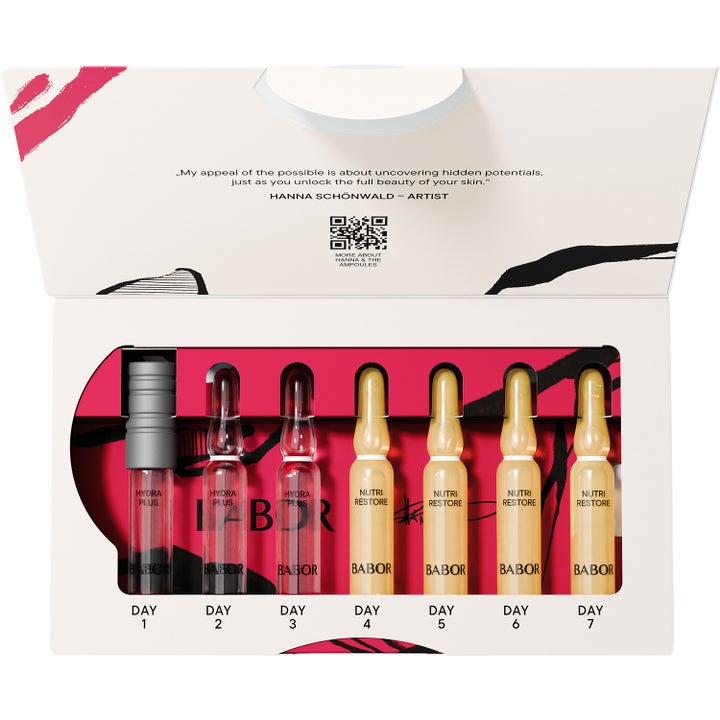 Babor Hydra Nourishing 14 ml serumsett med sju ampuller merket Hydra Plus og Nutri Restore i hvit eske