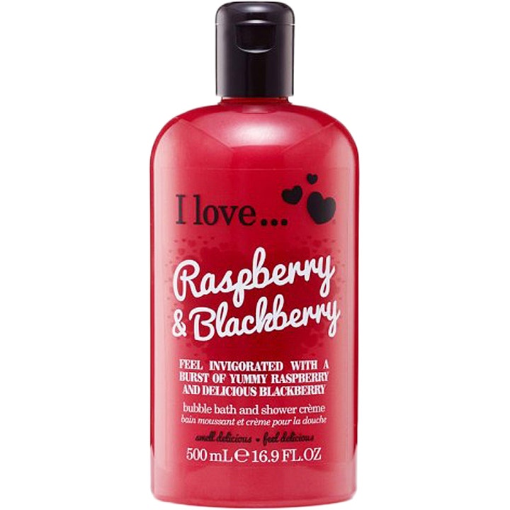 I Love Raspberry & Blackberry 500 ml velduftende dusjsåpe i rød plastflaske med sort lokk