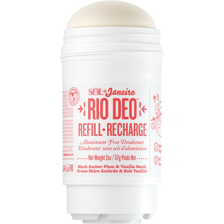 Sol de Janeiro Rio Deo Refill 57g aluminiumfri deodorant som gir frisk duft i hvit beholder med rød tekst