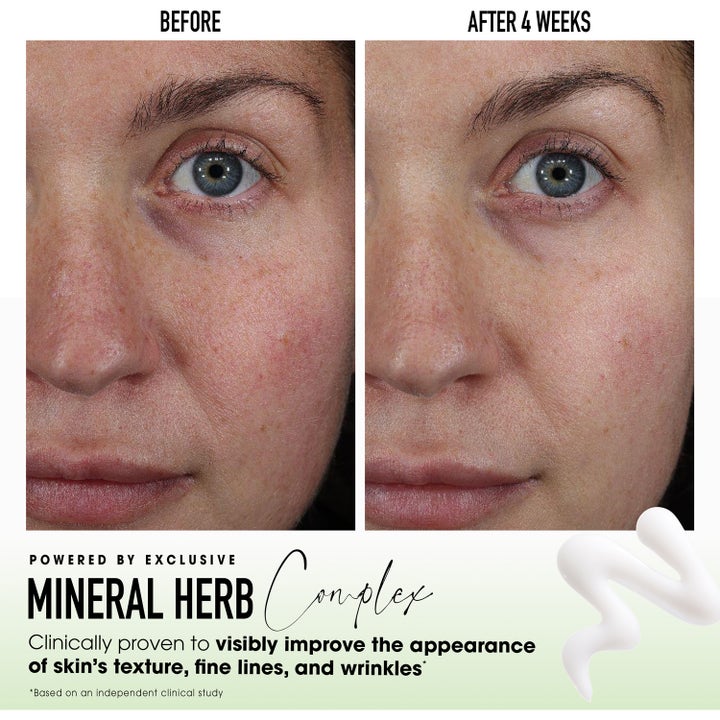 bareMinerals Skinlongevity Barrier Boosting Serum 30 ml viser før og etter resultat på fine linjer og rynker.