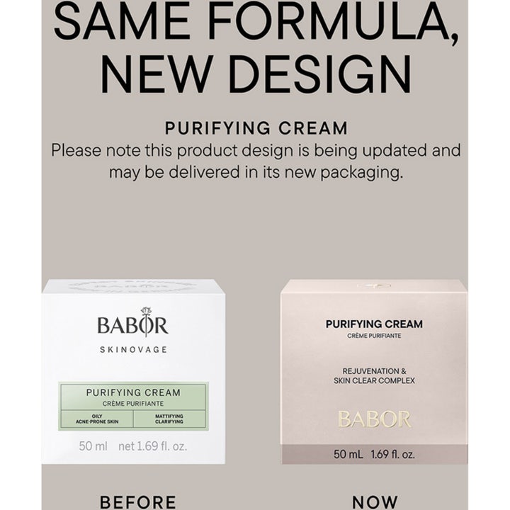 Babor Purifying Cream 50 ml rensende ansiktskrem vist med nærbilde av en rosa blomst som symboliserer renhet