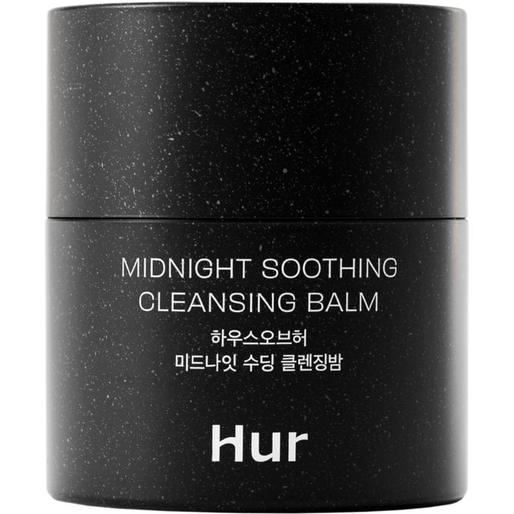 House of Hur Midnight Soothing Cleansing Balm beroligende rensebalsam i en svart krukke med hvite spetter.