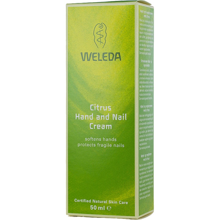 Weleda Citrus Hand And Nail Cream 50 ml mykgjørende handkrem i grønn ytteremballasje som beskytter skjøre negler
