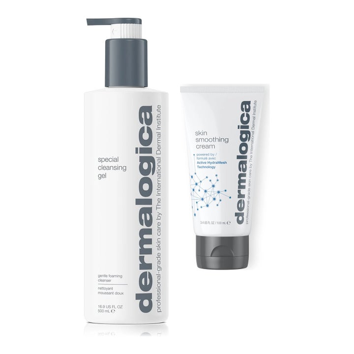 Dermalogica Special Cleansing Gel 500ml og Skin Smoothing Cream 100ml i hvit pumpeflaske og tube som gir fuktighet