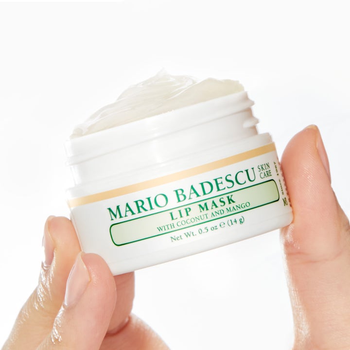 Mario Badescu Lip Mask Coconut & Mango 14 ml fuktighetsgivende leppemaske i hvit krukke med kremet tekstur