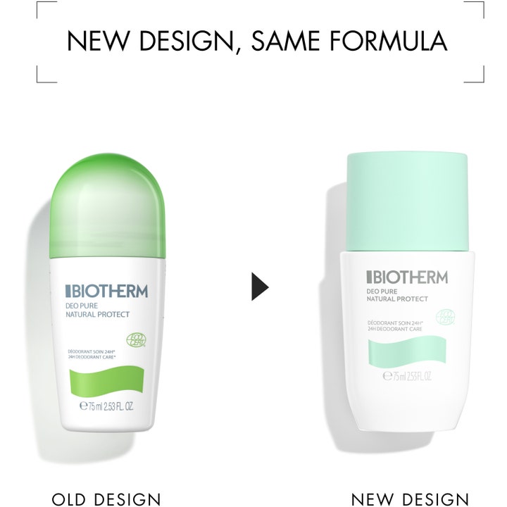 Biotherm Deo Pure Ecocert Roll-On 75 ml deodorant som viser nytt design med flat mintgrønn kork.