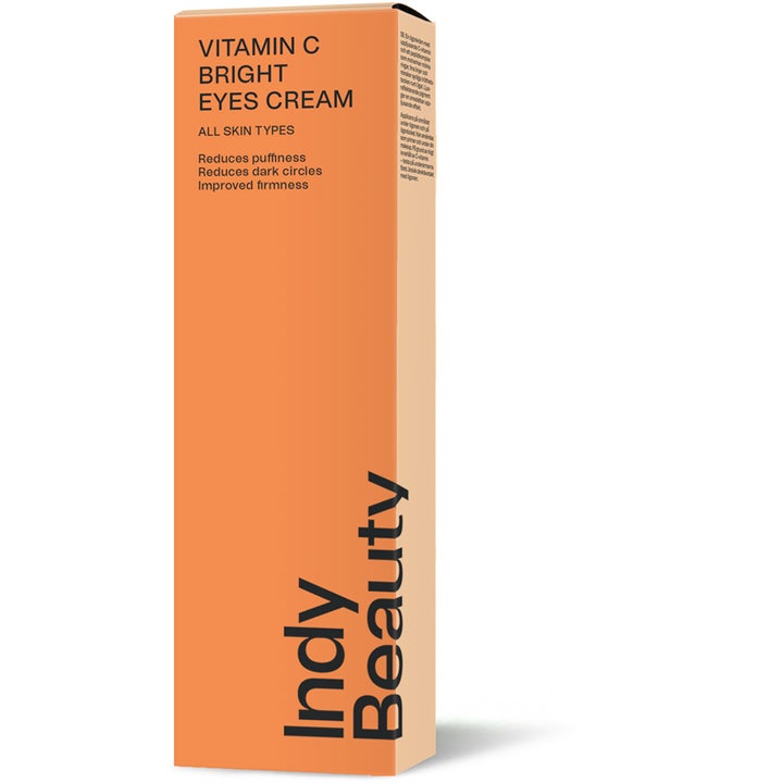 Indy Beauty Vitamin C Bright Eyes Cream 15 ml i oransje eske som reduserer mørke ringer og poser.
