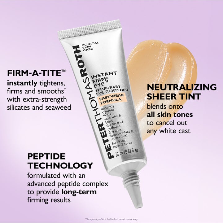 Peter Thomas Roth Instant FIRMx Eye 20 ml oppstrammende øyekrem i sølvtube med farget gel som gir nøytraliserende glød.