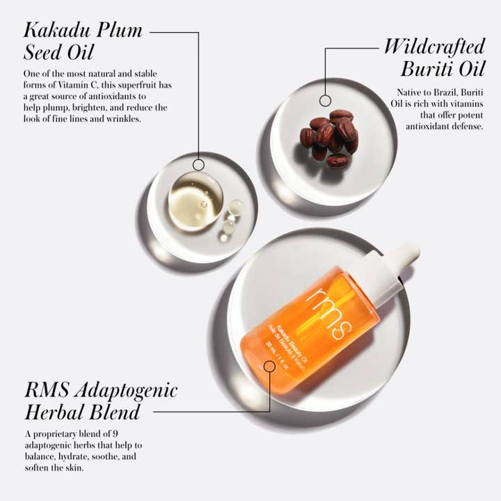 RMS Beauty Kakadu Beauty Oil 30 ml fuktgivende ansiktsolje med vitamin C, buritiolje og adaptogene urter.